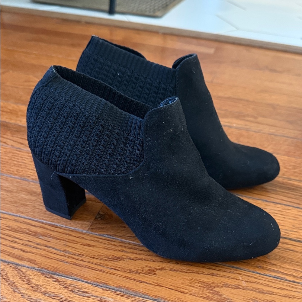 Elegant Black Ankle Boots Velvet Knit